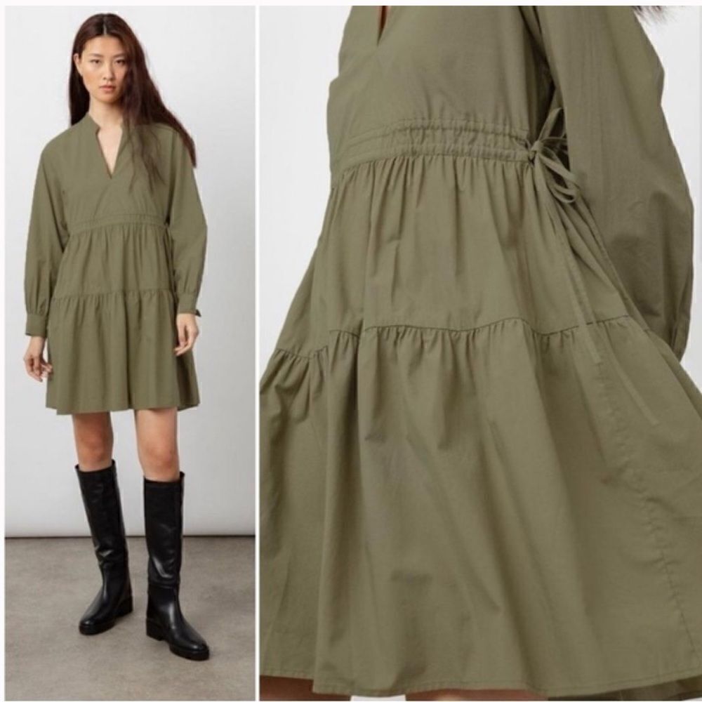 Rails Ivy Dress Medium moss green olive army long sleeve mini tiered ruffle XS